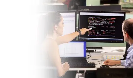 Colleague pointing at monitor